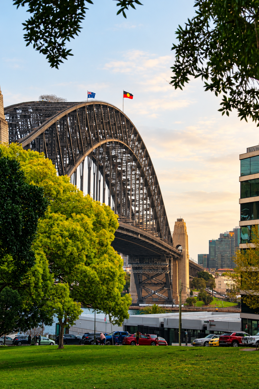 Sydney Harbour Bridge framed by trees